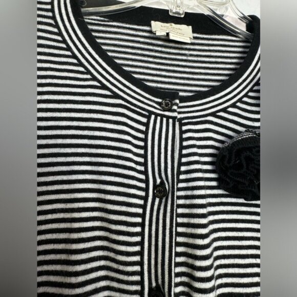Kate Spade JazzThings Up Rosette Cashmere Roses Stripe Cardigan Cotton Sweater L - Picture 7 of 16